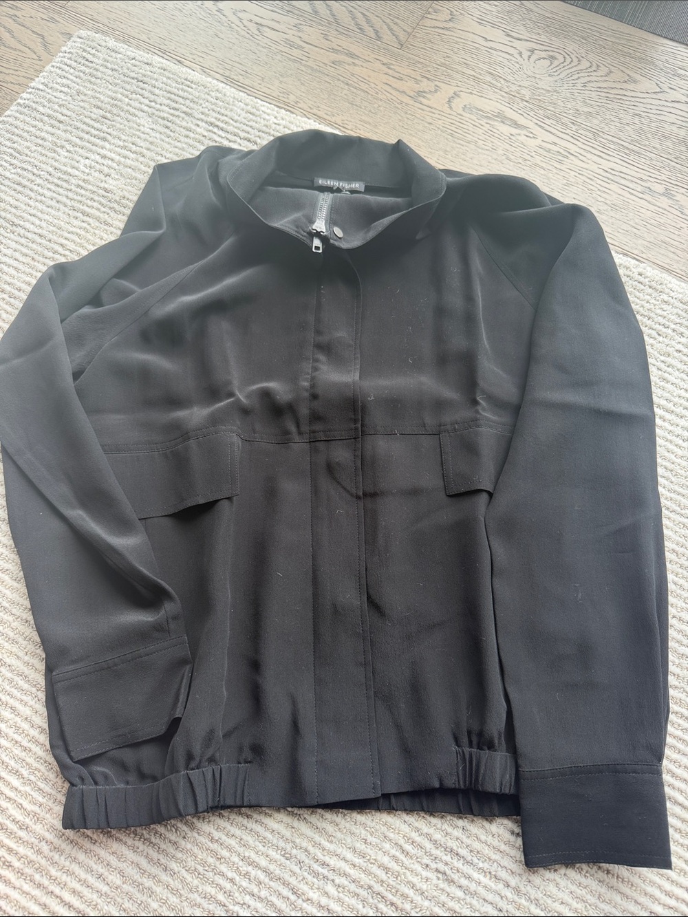 Eileen Fisher Black Lightweight Zip-Front Jacket